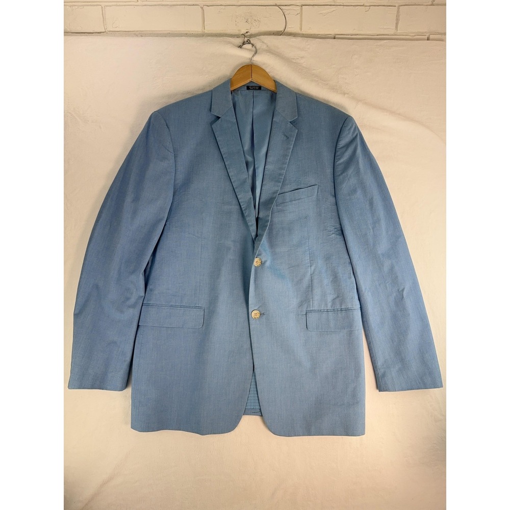 Blazer Mens 44L Blue Cotton Sport Coat Two Button‎ Gingham Lined Jacket Casual
